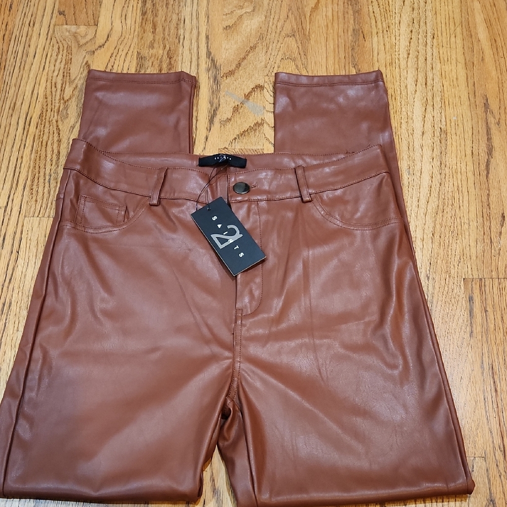 Brown Faux Leather Skinny Pants